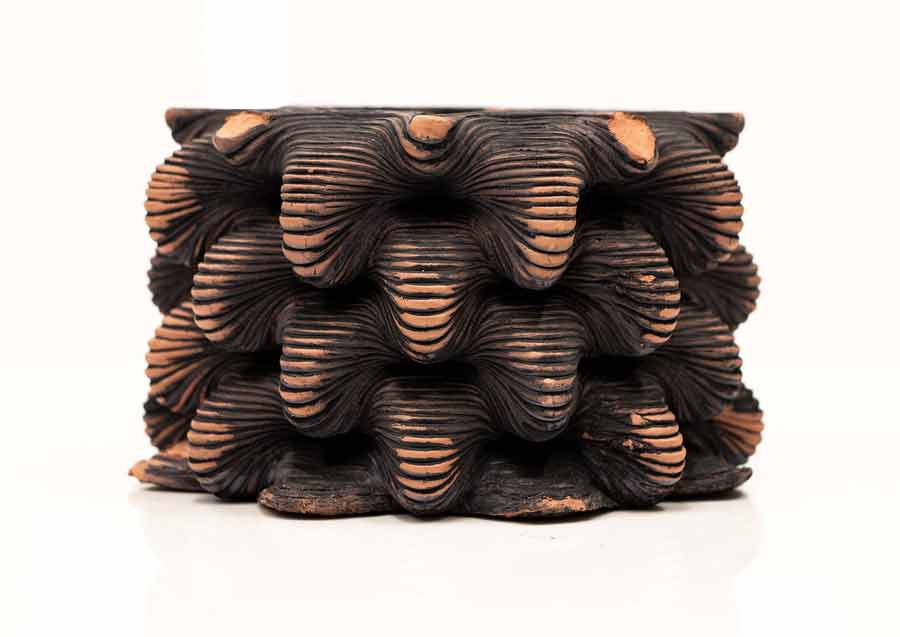 Angus Horrne 2 years working with clay Kirikiriroa / Hamilton Of The Land 3D printed terracotta 75 x 130 diameter